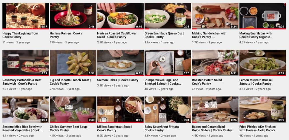 The Cook’s Pantry YouTube channel: a grid of recipe videos